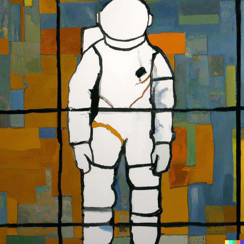 an astronaut, painting by Piet Mondrian